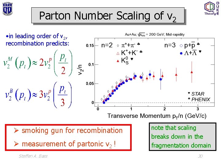 Parton Number Scaling of v 2 • in leading order of v 2, recombination