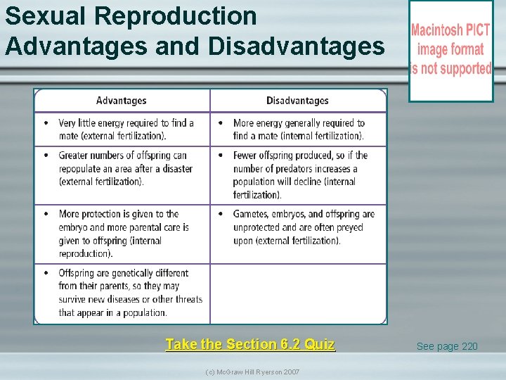 Sexual Reproduction Advantages and Disadvantages Take the Section 6. 2 Quiz (c) Mc. Graw