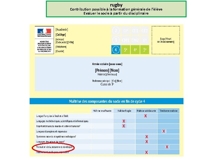 rugby Contribution possible à la formation générale de l’élève Evaluer le socle à partir