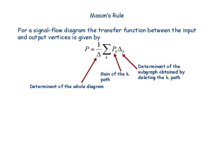 Mason’s Rule For a signal-flow diagram the transfer function between the input and output