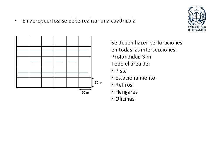  • En aeropuertos: se debe realizar una cuadricula 50 m Se deben hacer