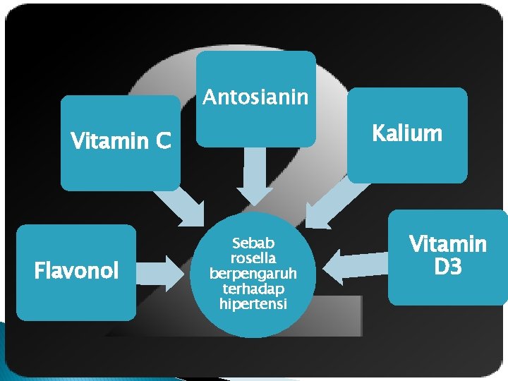 Antosianin Kalium Vitamin C Flavonol Sebab rosella berpengaruh terhadap hipertensi Vitamin D 3 