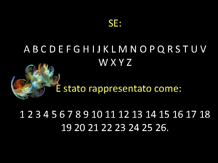 SE: ABCDEFGHIJKLMNOPQRSTUV WXYZ È stato rappresentato come: 1 2 3 4 5 6 7