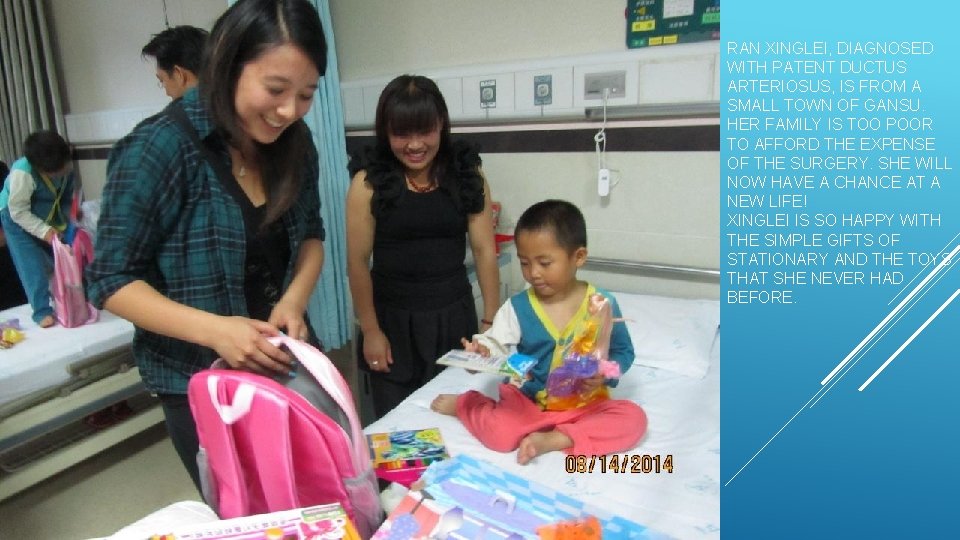 RAN XINGLEI, DIAGNOSED WITH PATENT DUCTUS ARTERIOSUS, IS FROM A SMALL TOWN OF GANSU.