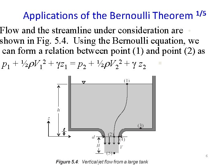 Applications of the Bernoulli Theorem 1/5 Flow and the streamline under consideration are •