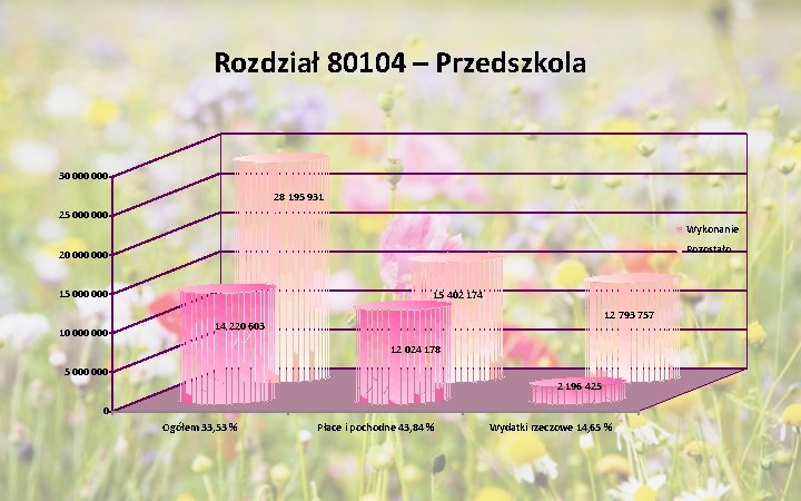 Rozdział 80104 – Przedszkola 30 000 28 195 931 25 000 Wykonanie Pozostało 20