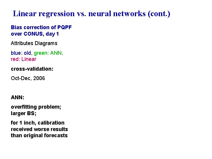 Linear regression vs. neural networks (cont. ) Bias correction of PQPF over CONUS, day