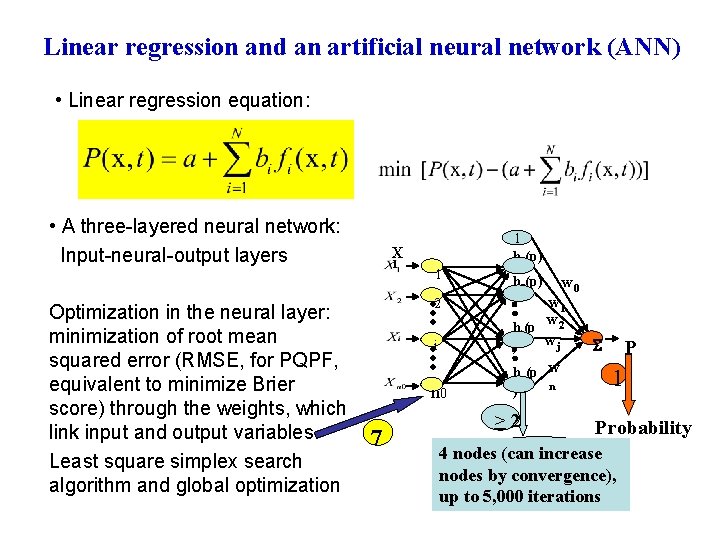 Linear regression and an artificial neural network (ANN) • Linear regression equation: • A
