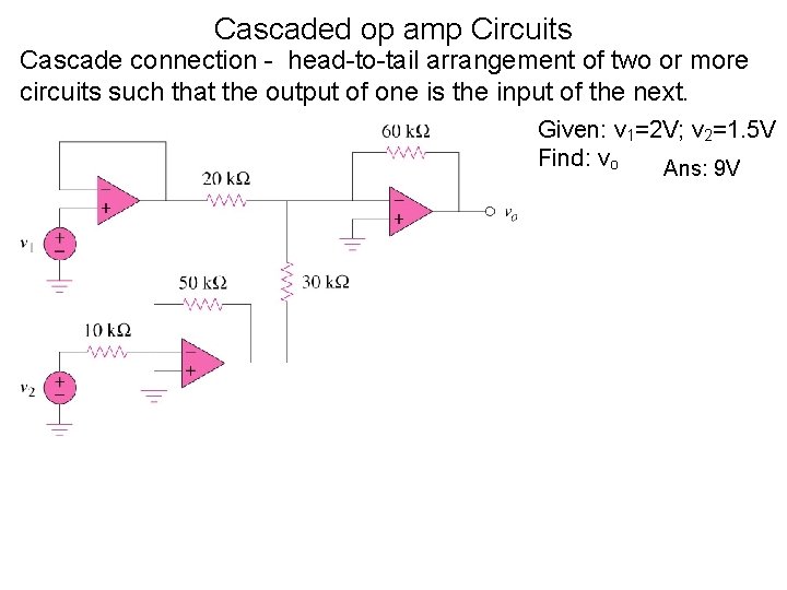 Cascaded op amp Circuits Cascade connection - head-to-tail arrangement of two or more circuits Cascaded op amp Circuits Cascade connection - head-to-tail arrangement of two or more circuits