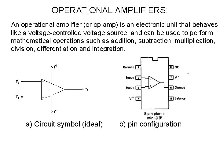 OPERATIONAL AMPLIFIERS: An operational amplifier (or op amp) is an electronic unit that behaves