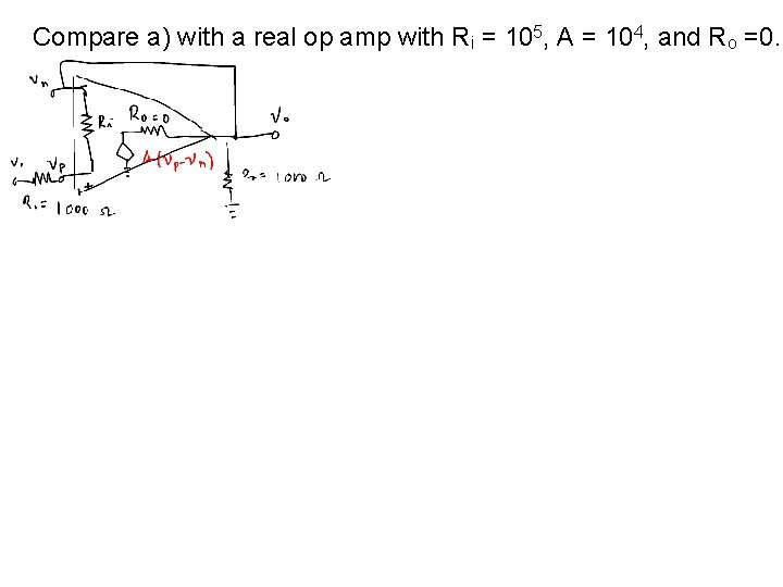Compare a) with a real op amp with Ri = 105, A = 104, Compare a) with a real op amp with Ri = 105, A = 104,