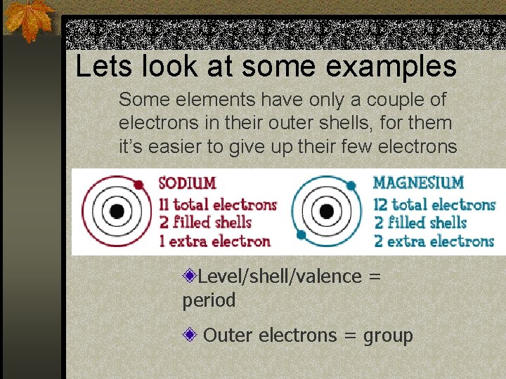 Lets look at some examples Some elements have only a couple of electrons in