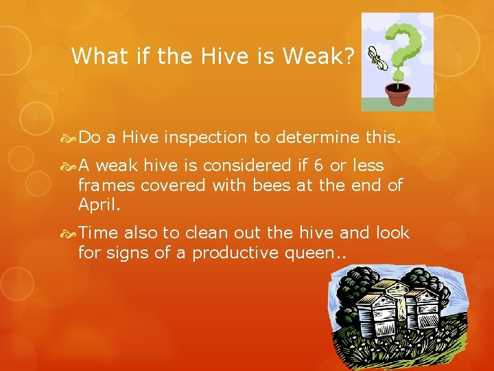 What if the Hive is Weak? Do a Hive inspection to determine this. A