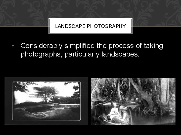 LANDSCAPE PHOTOGRAPHY • Considerably simplified the process of taking photographs, particularly landscapes. LANDSCAPE PHOTOGRAPHY • Considerably simplified the process of taking photographs, particularly landscapes.