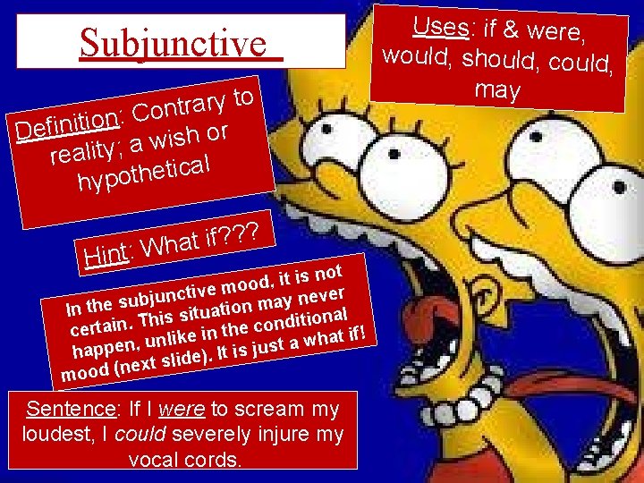 Subjunctive to y r a r t n o C : n o i