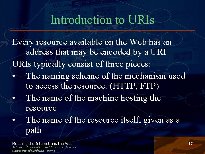 Introduction to URIs Every resource available on the Web has an address that may Introduction to URIs Every resource available on the Web has an address that may
