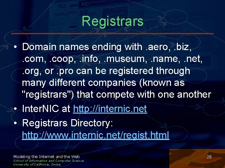 Registrars • Domain names ending with. aero, . biz, . com, . coop, . Registrars • Domain names ending with. aero, . biz, . com, . coop, .