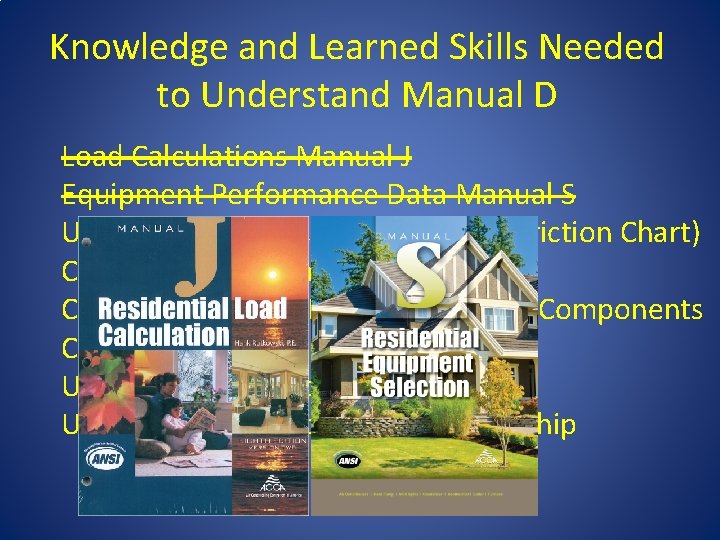 Knowledge and Learned Skills Needed to Understand Manual D Load Calculations Manual J Equipment