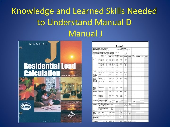 Knowledge and Learned Skills Needed to Understand Manual D Manual J 
