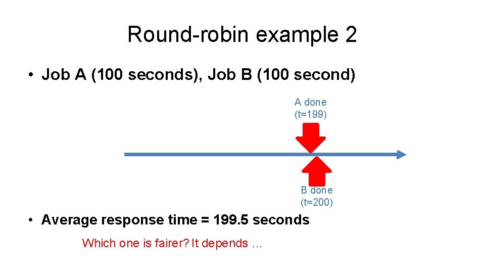 Round-robin example 2 • Job A (100 seconds), Job B (100 second) A done