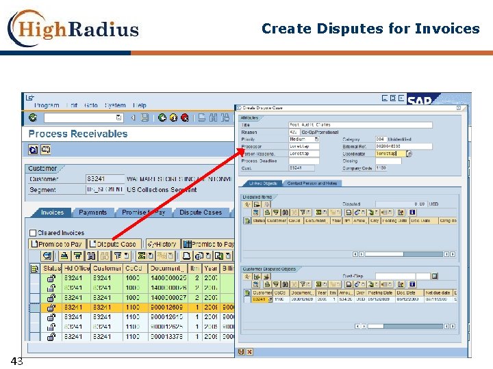 Create Disputes for Invoices 43 