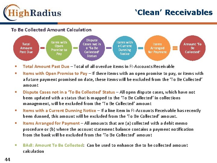 ‘Clean’ Receivables To Be Collected Amount Calculation Total Amount Past Due § § §