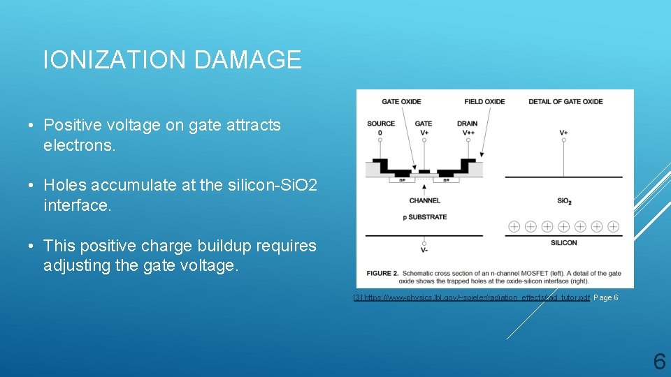 IONIZATION DAMAGE • Positive voltage on gate attracts electrons. • Holes accumulate at the