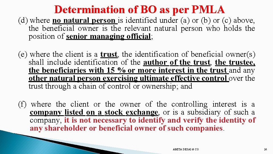 Determination of BO as per PMLA (d) where no natural person is identified under