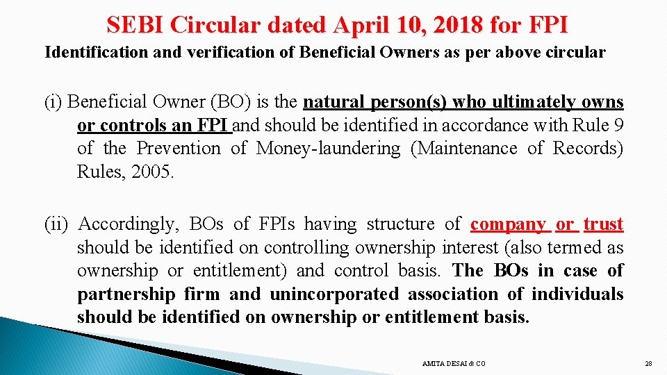 SEBI Circular dated April 10, 2018 for FPI Identification and verification of Beneficial Owners