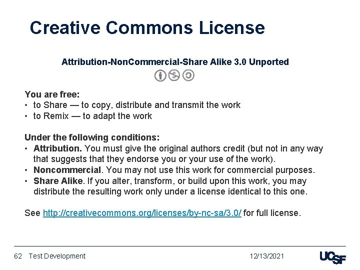 Creative Commons License Attribution-Non. Commercial-Share Alike 3. 0 Unported You are free: • to