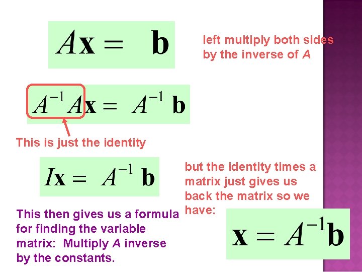 left multiply both sides by the inverse of A This is just the identity