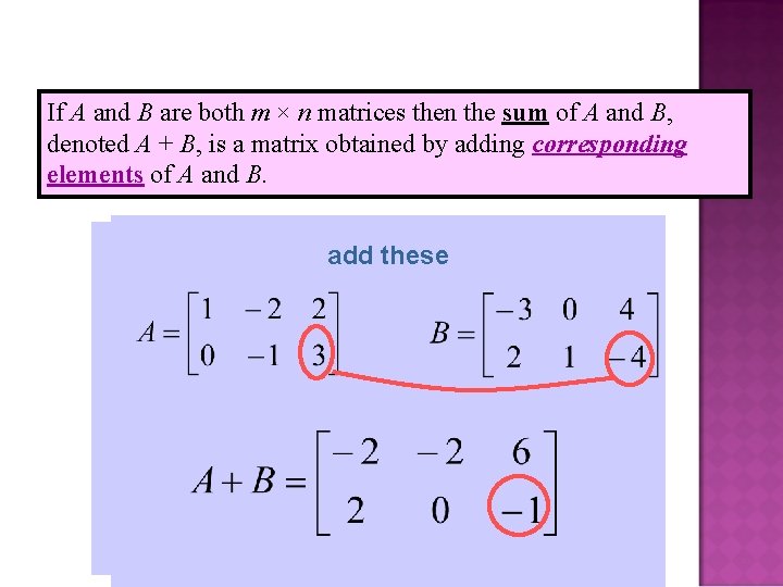 If A and B are both m × n matrices then the sum of