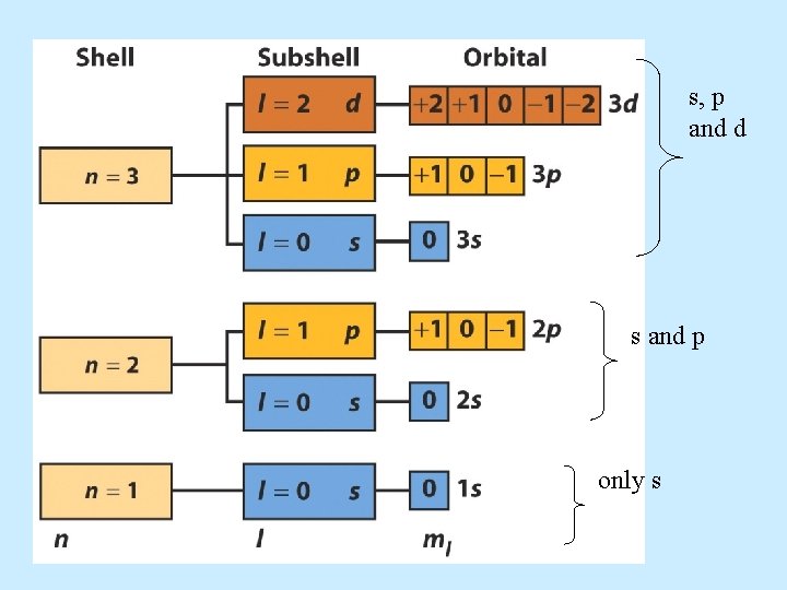 s, p and d s and p only s 