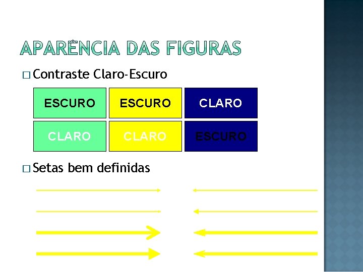 � Contraste Claro-Escuro ESCURO CLARO ESCURO � Setas bem definidas 