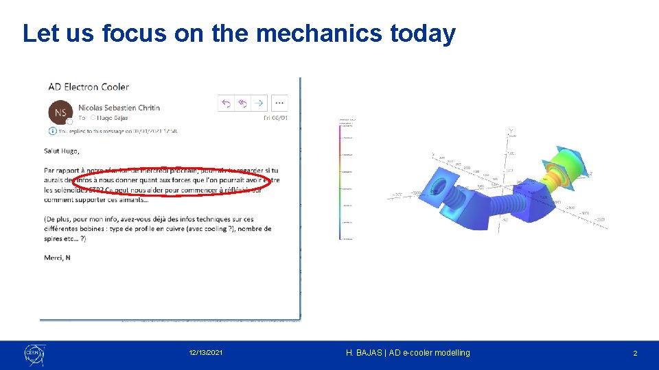 Let us focus on the mechanics today 12/13/2021 H. BAJAS | AD e-cooler modelling Let us focus on the mechanics today 12/13/2021 H. BAJAS | AD e-cooler modelling