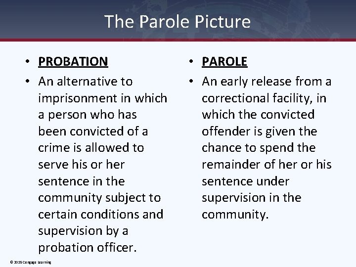 The Parole Picture • PROBATION • An alternative to imprisonment in which a person