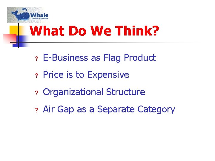 What Do We Think? ? E-Business as Flag Product ? Price is to Expensive