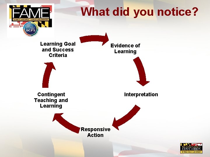 What did you notice? Learning Goal and Success Criteria Evidence of Learning Contingent Teaching