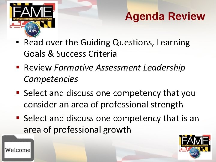 Agenda Review • Read over the Guiding Questions, Learning Goals & Success Criteria §