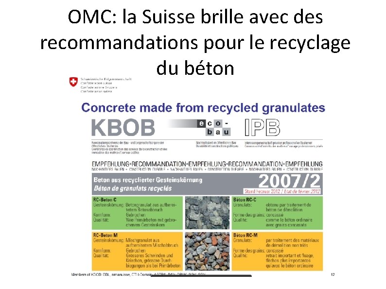 OMC: la Suisse brille avec des recommandations pour le recyclage du béton 