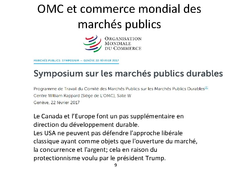 OMC et commerce mondial des marchés publics Le Canada et l’Europe font un pas