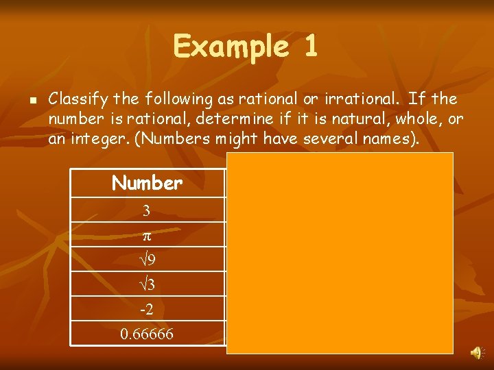 Example 1 n Classify the following as rational or irrational. If the number is