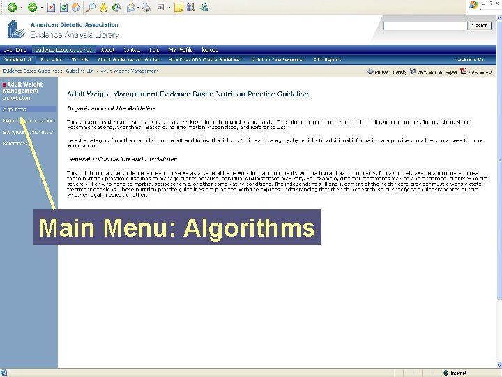 Main Menu: Algorithms 