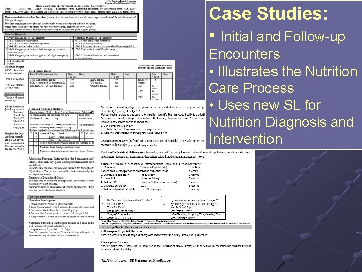 Case Studies: • Initial and Follow-up Encounters • Illustrates the Nutrition Care Process •