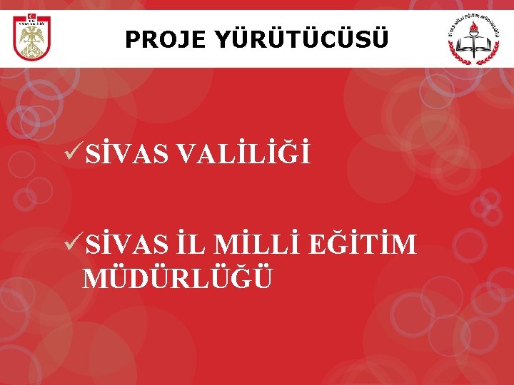 PROJE YÜRÜTÜCÜSÜ üSİVAS VALİLİĞİ üSİVAS İL MİLLİ EĞİTİM MÜDÜRLÜĞÜ 