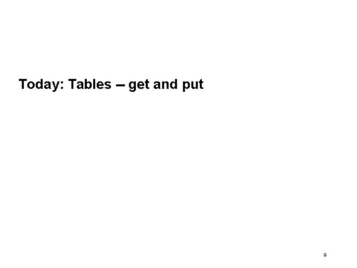 Today: Tables -- get and put 9 Today: Tables -- get and put 9