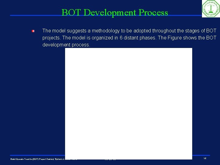 BOT Development Process The model suggests a methodology to be adopted throughout the stages
