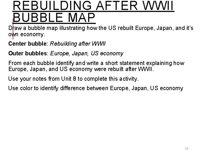REBUILDING AFTER WWII BUBBLE MAP Draw a bubble map illustrating how the US rebuilt REBUILDING AFTER WWII BUBBLE MAP Draw a bubble map illustrating how the US rebuilt