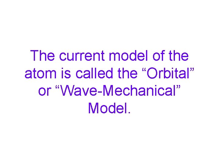 The current model of the atom is called the “Orbital” or “Wave-Mechanical” Model. 