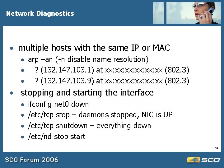 Network Diagnostics · multiple hosts with the same IP or MAC · arp –an
